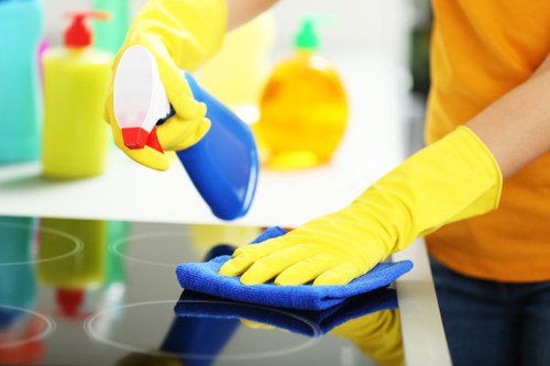 Professional cleaners maintaining a modern office in SW3